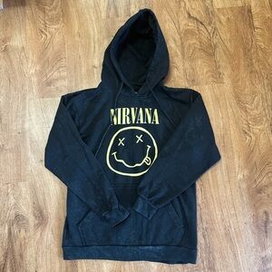 Nirvana Black Pullover Hoodie with Yellow Logo. Small